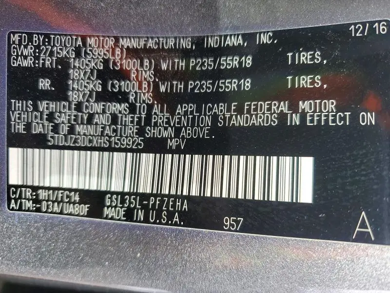 2017 TOYOTA SIENNA LE 7-PASSENGER  