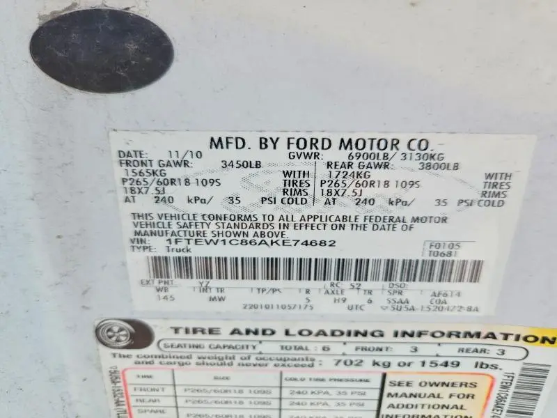 2010 FORD F150 SUPERCREW  