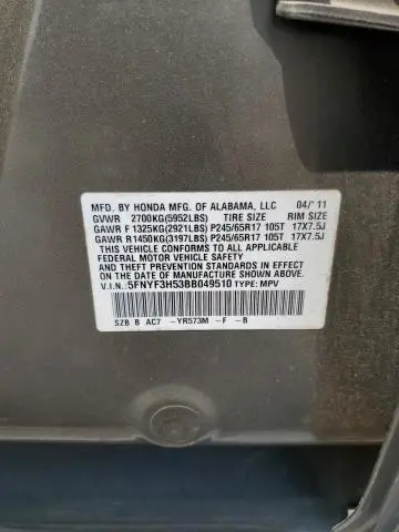 2011 HONDA PILOT EXL  