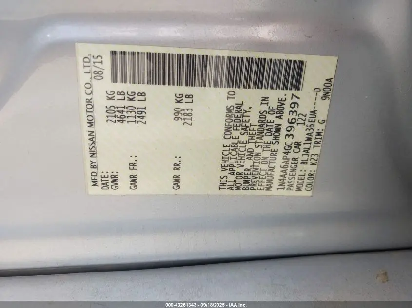 2016 NISSAN MAXIMA 3.5 SR