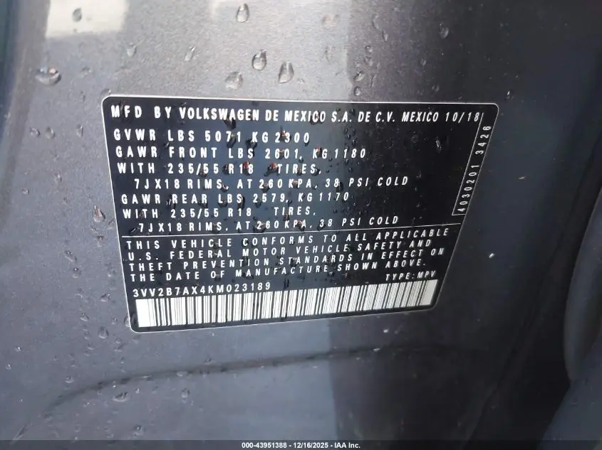 2019 VOLKSWAGEN TIGUAN 2.0T SE/2.0T SEL/2.0T SEL R-LINE/2.0T SEL R-LINE BLACK