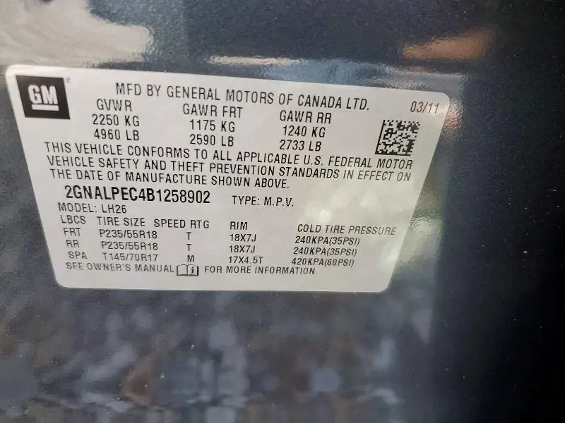 2011 CHEVROLET EQUINOX LT  