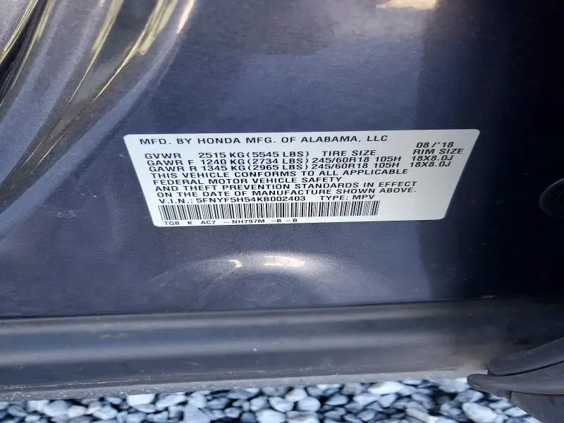 2019 HONDA PILOT EXL  