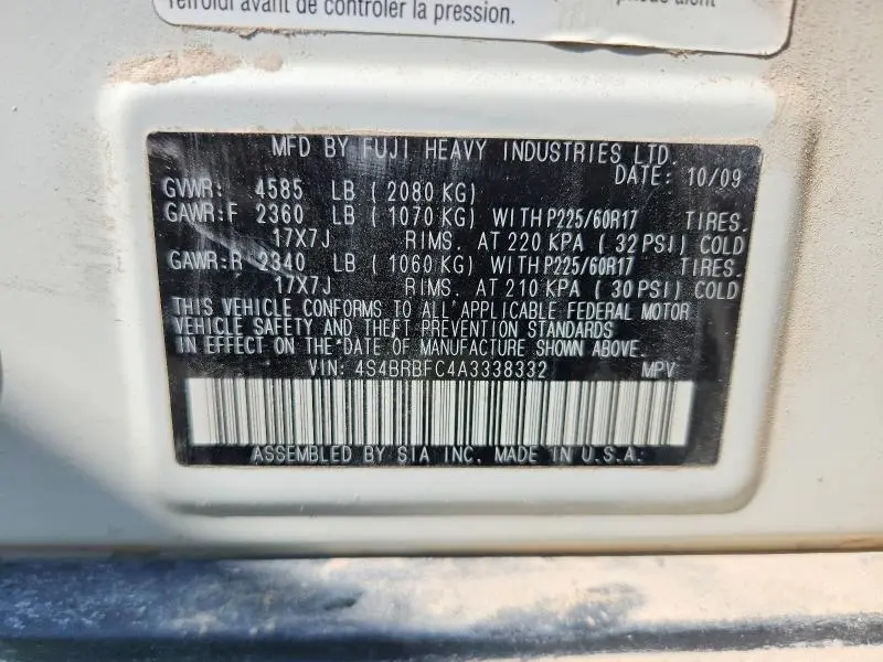 2010 SUBARU OUTBACK 2.5I PREMIUM  