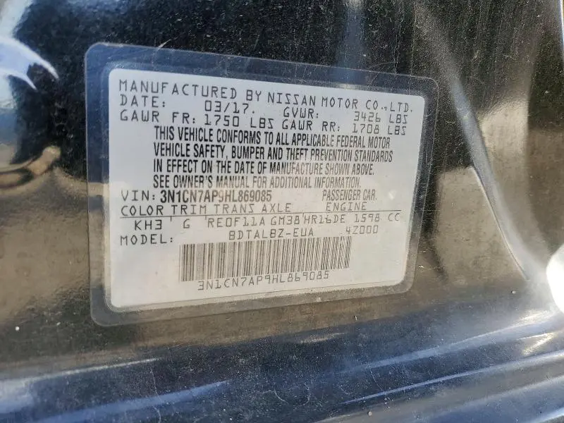 2017 NISSAN VERSA 1.6 SV  