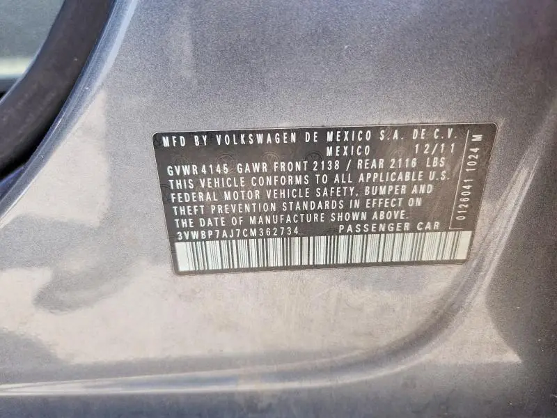 2012 VOLKSWAGEN JETTA SE  