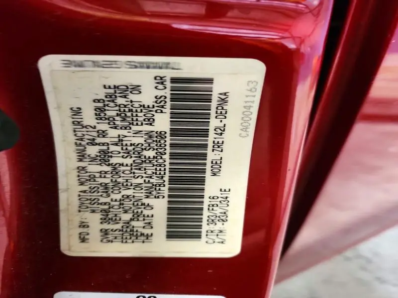 2012 TOYOTA COROLLA BASE  