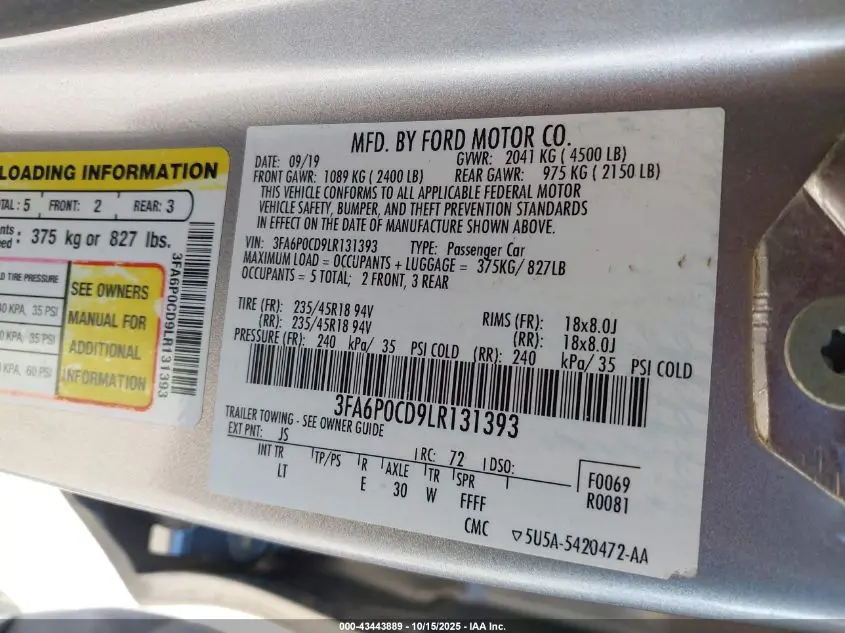 2020 FORD FUSION SEL