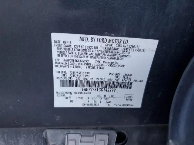 2016 FORD TAURUS SEL  