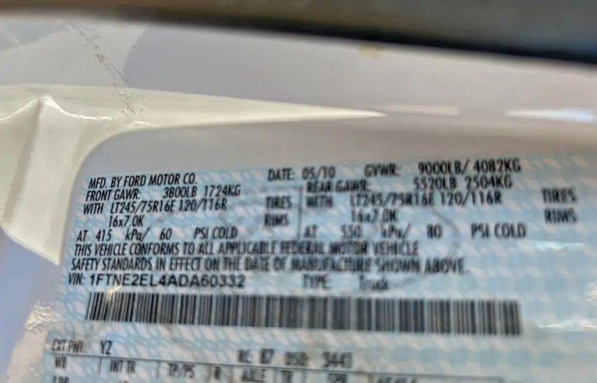 2010 FORD ECONOLINE E250 VAN  