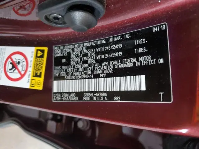 2019 TOYOTA HIGHLANDER LIMITED  