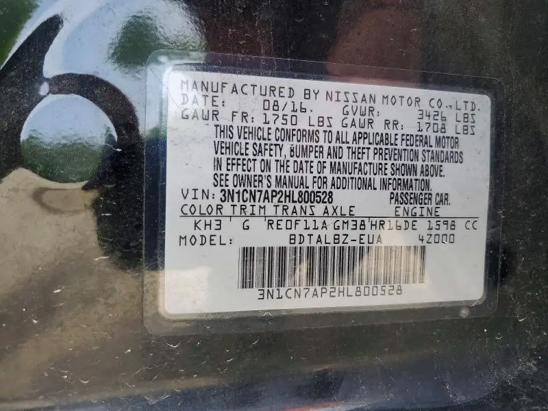 2017 NISSAN VERSA 1.6 SV  