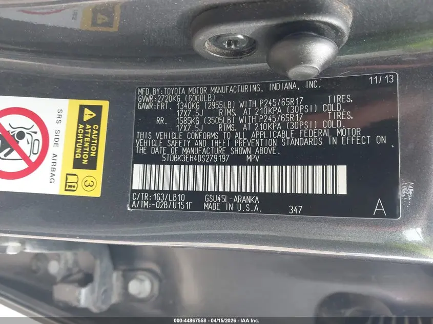 2013 TOYOTA HIGHLANDER SE V6