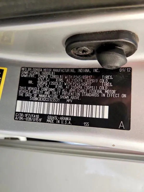 2012 TOYOTA HIGHLANDER BASE  