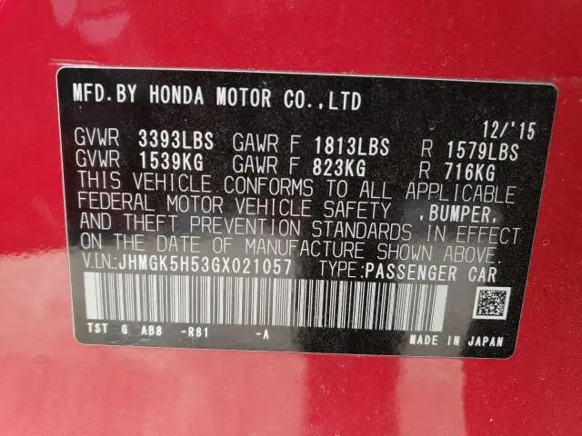 2016 HONDA FIT LX