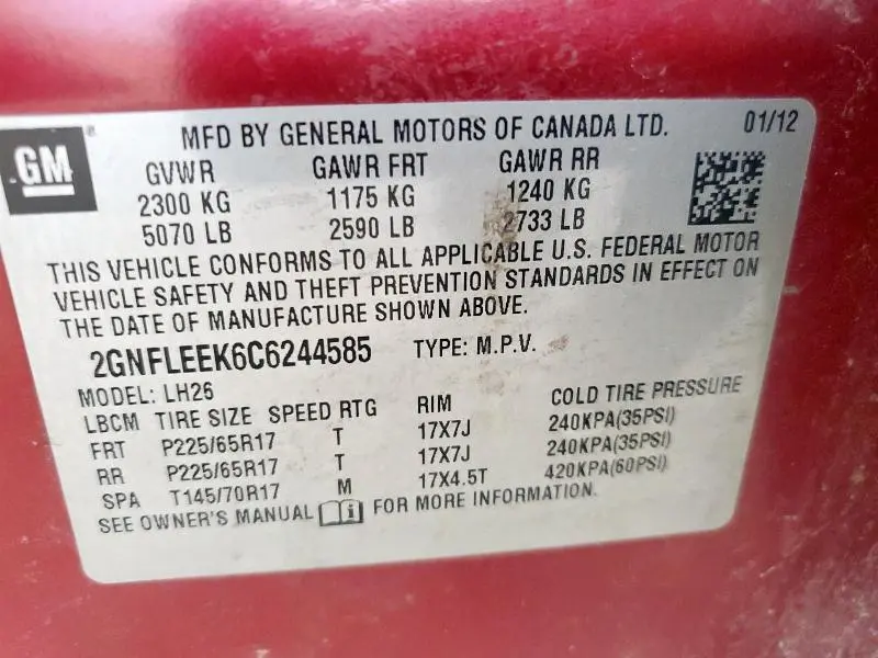 2012 CHEVROLET EQUINOX LT