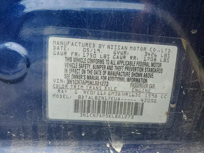 2019 NISSAN VERSA SV  