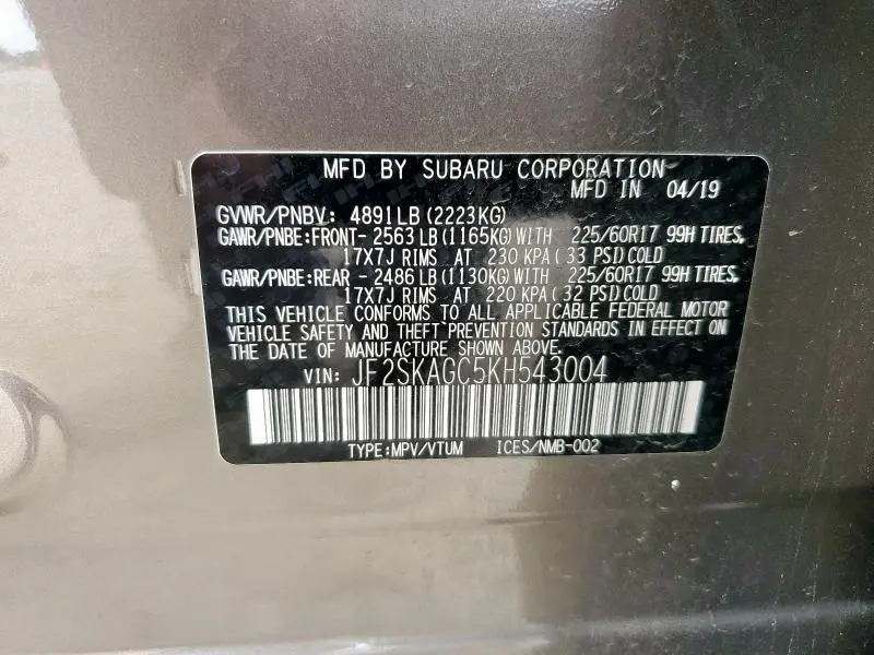 2019 SUBARU FORESTER PREMIUM  