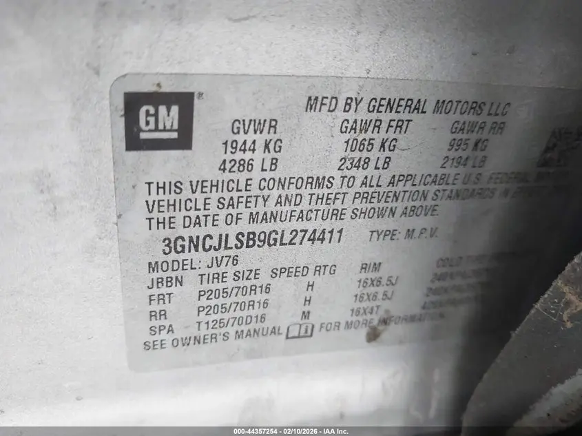 2016 CHEVROLET TRAX LT