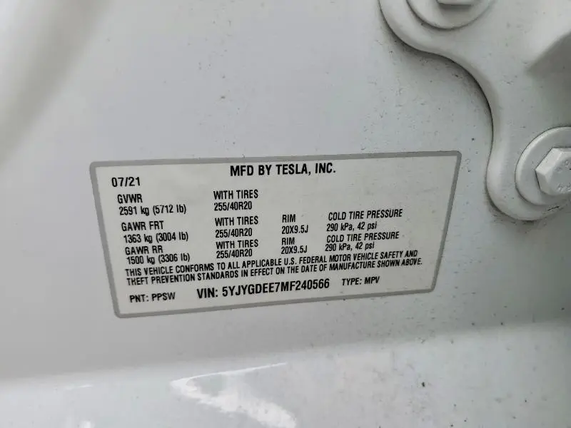 2021 TESLA MODEL Y   