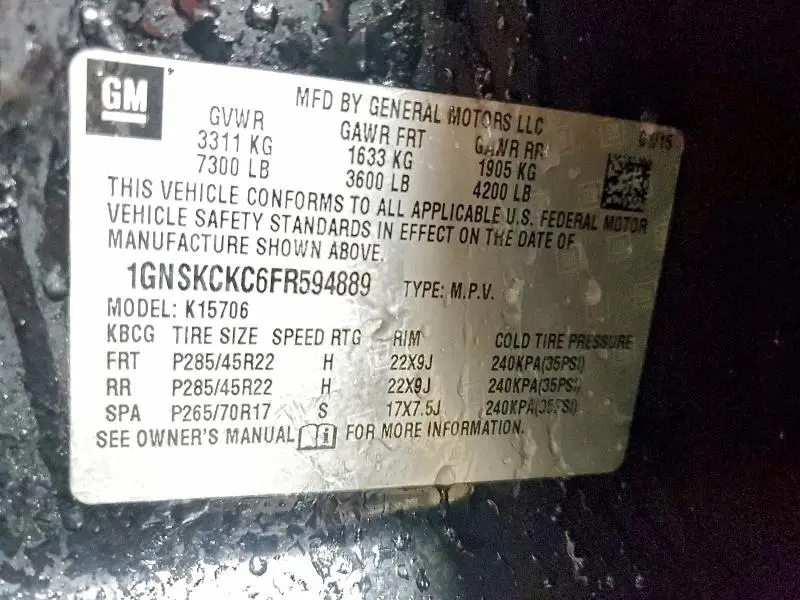 2015 CHEVROLET TAHOE K1500 LTZ  