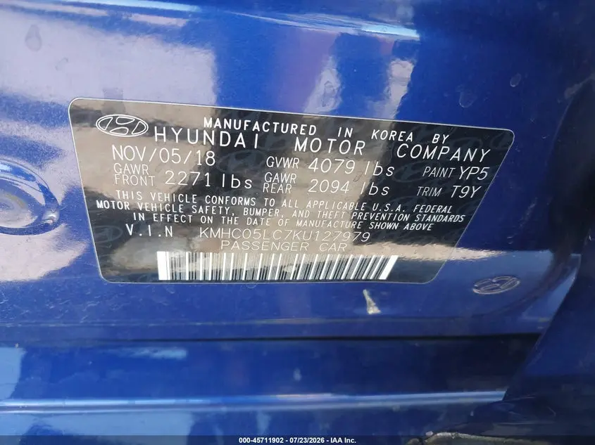 2019 HYUNDAI IONIQ HYBRID LIMITED