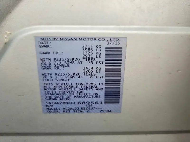 2015 NISSAN PATHFINDER S  