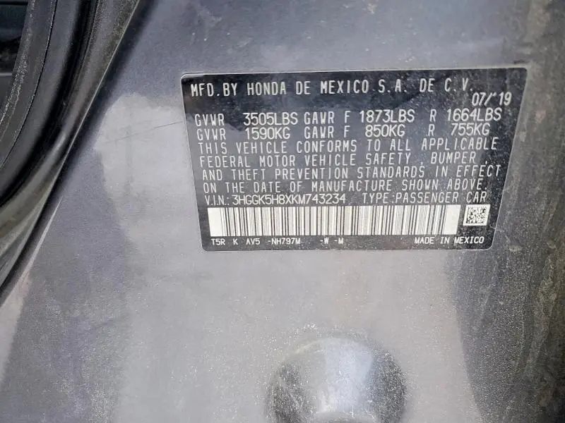 2019 HONDA FIT EX  