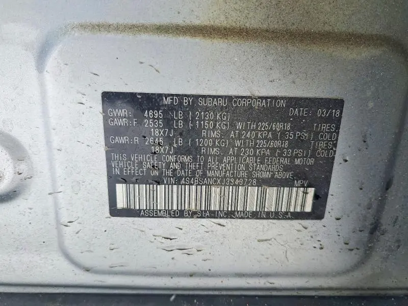 2018 SUBARU OUTBACK 2.5I LIMITED  