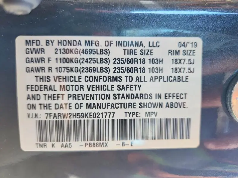 2019 HONDA CR-V EX  