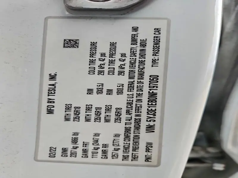2022 TESLA MODEL 3   
