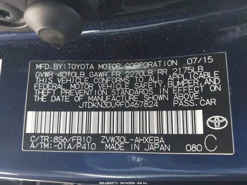 2015 TOYOTA PRIUS TWO