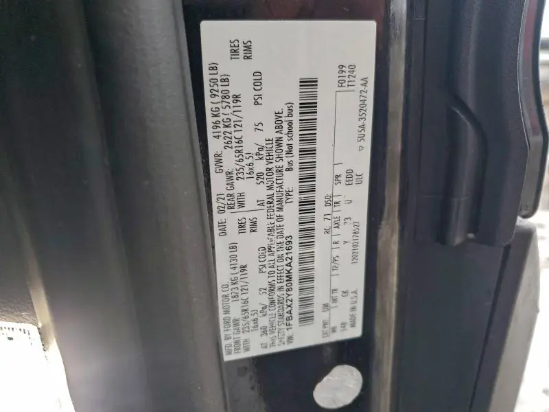 2021 FORD TRANSIT T-350  