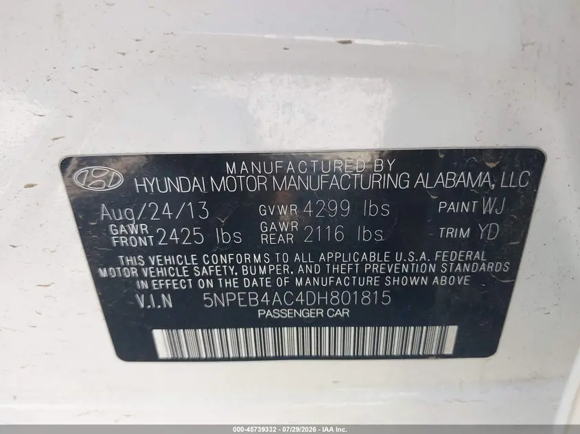 2013 HYUNDAI SONATA GLS