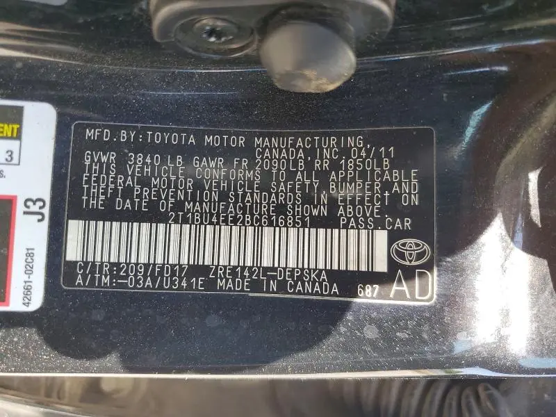 2011 TOYOTA COROLLA S  