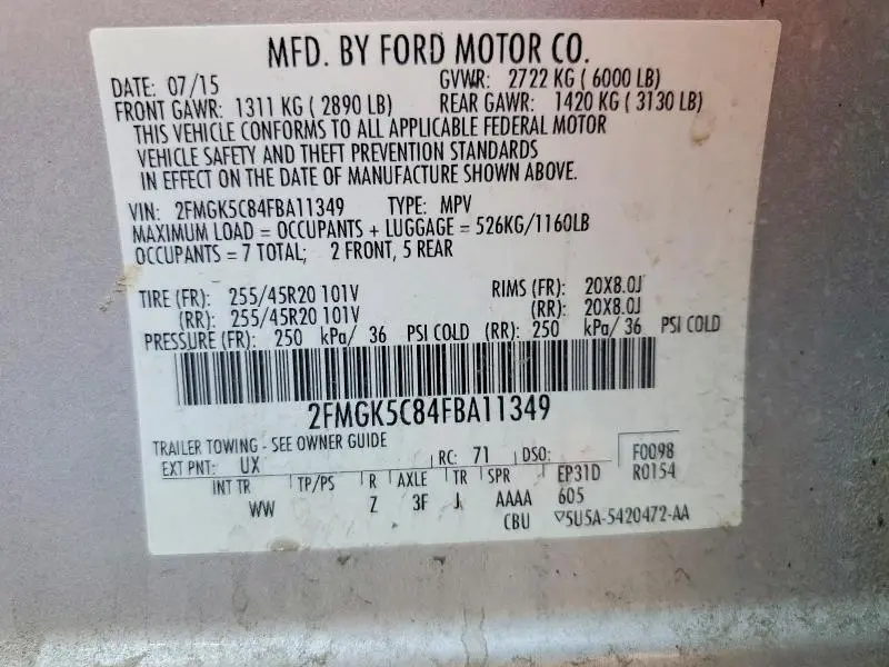 2015 FORD FLEX SEL  