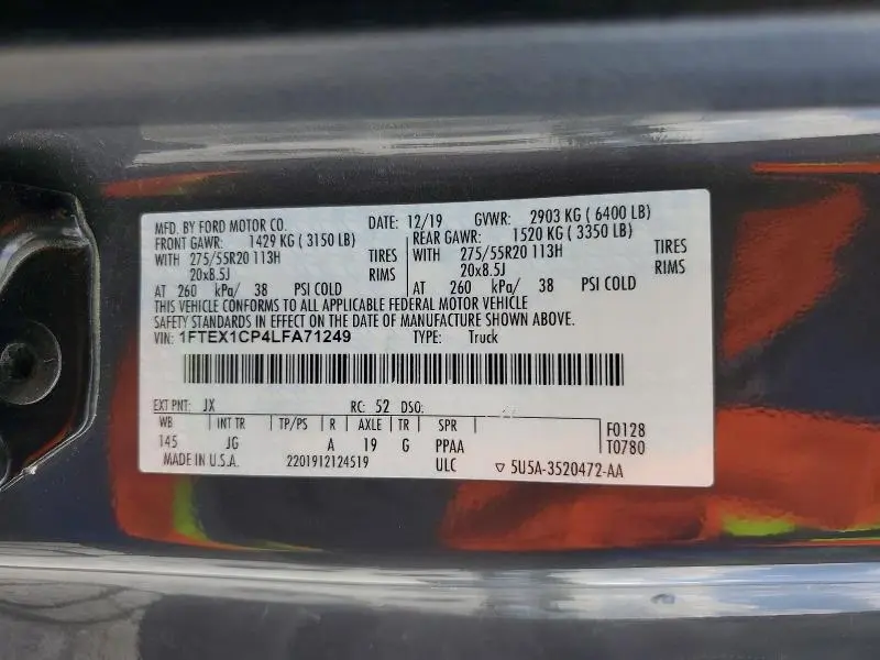2020 FORD F150 SUPER CAB  