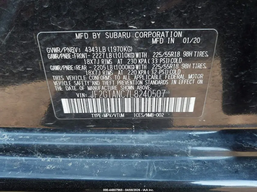 2020 SUBARU CROSSTREK LIMITED