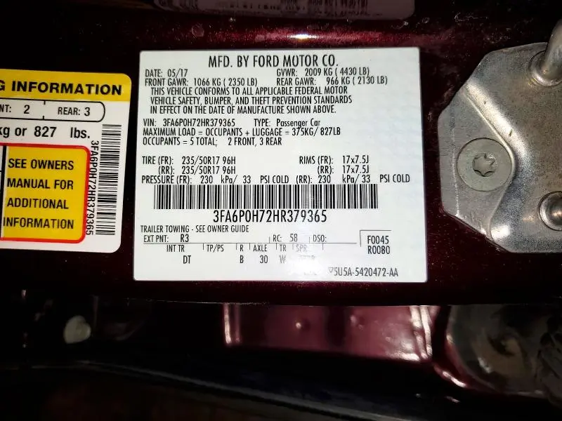 2017 FORD FUSION SE  