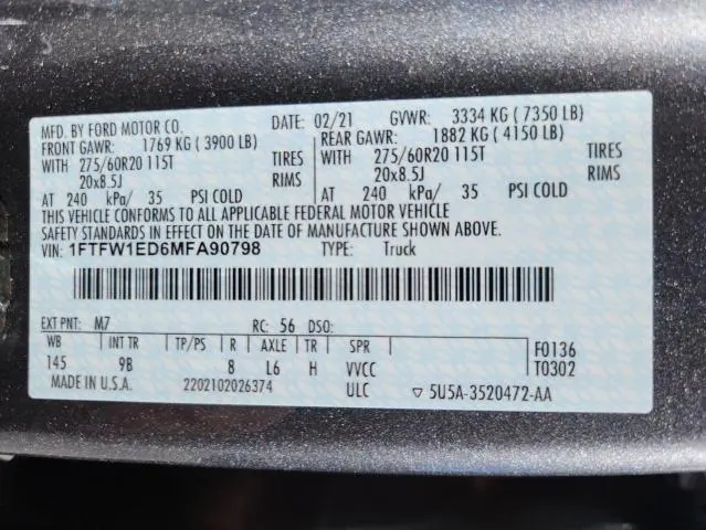 2021 FORD F150 SUPERCREW  