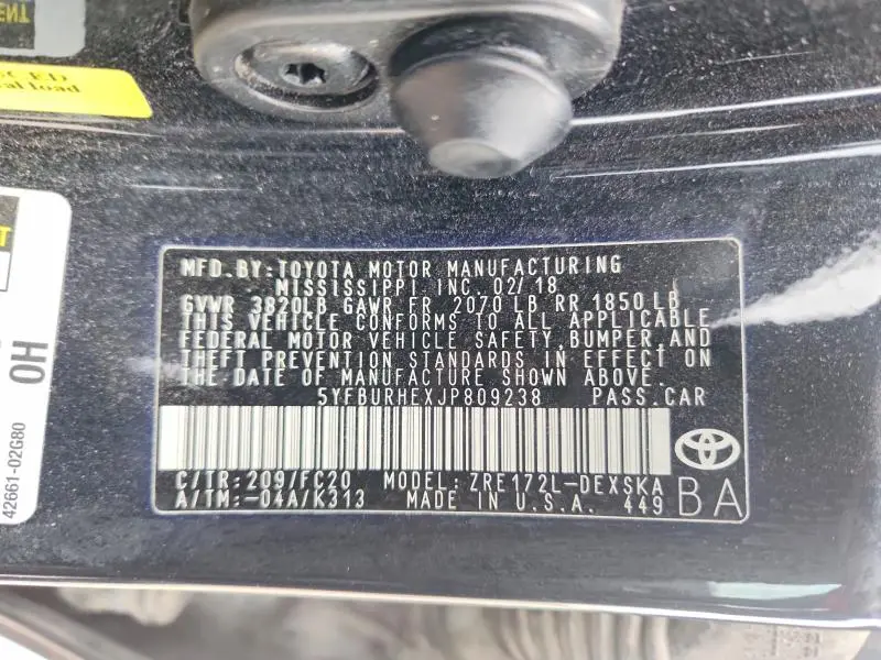 2018 TOYOTA COROLLA SE  