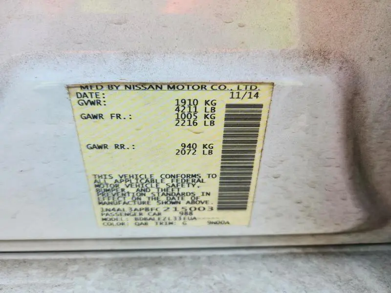 2015 NISSAN ALTIMA 2.5 S  