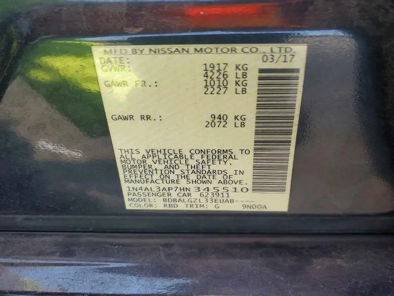 2017 NISSAN ALTIMA 2.5 S  