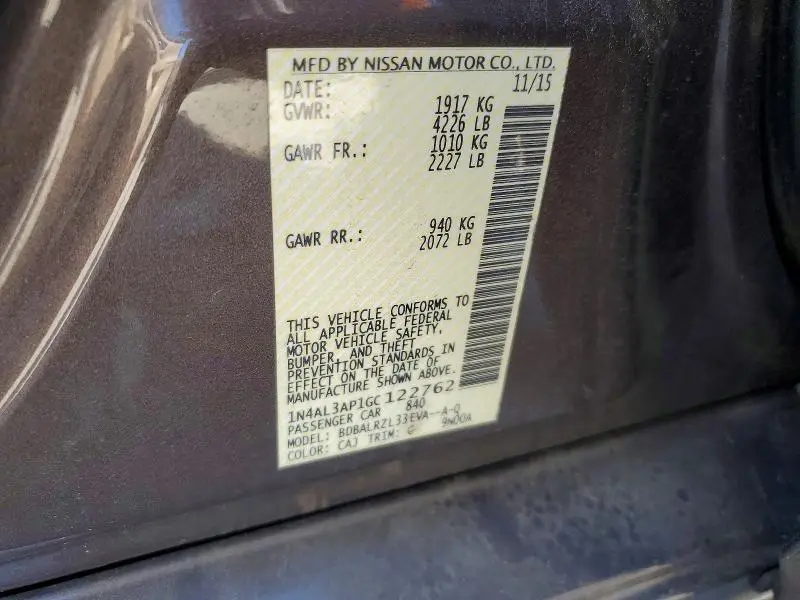 2016 NISSAN ALTIMA 2.5 SL  