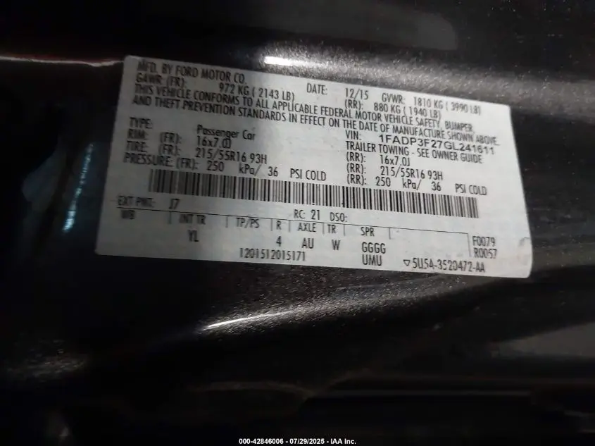 2016 FORD FOCUS SE