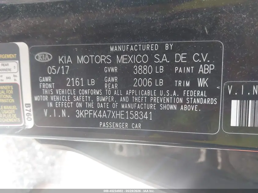 2017 KIA FORTE LX