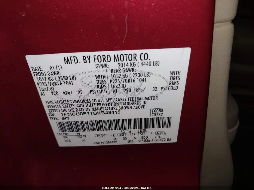 2011 FORD ESCAPE LIMITED