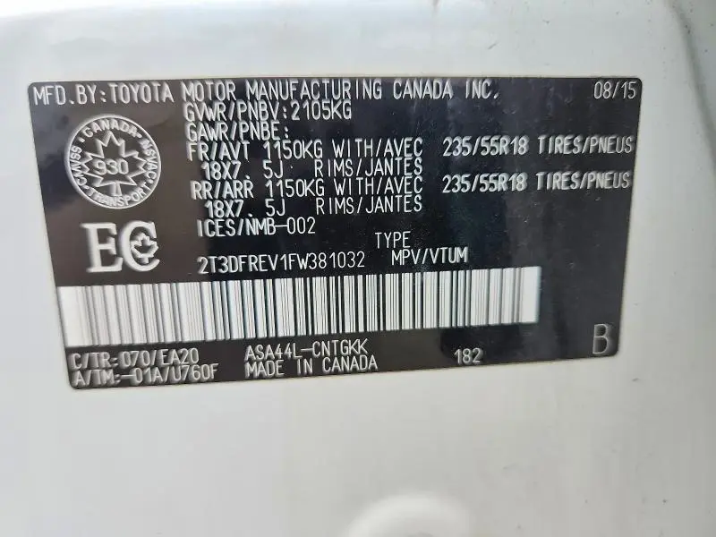 2015 TOYOTA RAV4 LIMITED  