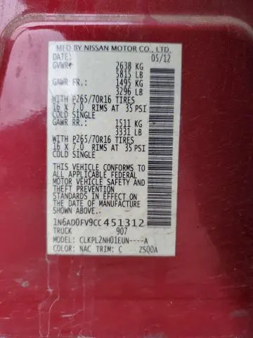 2012 NISSAN FRONTIER SV  