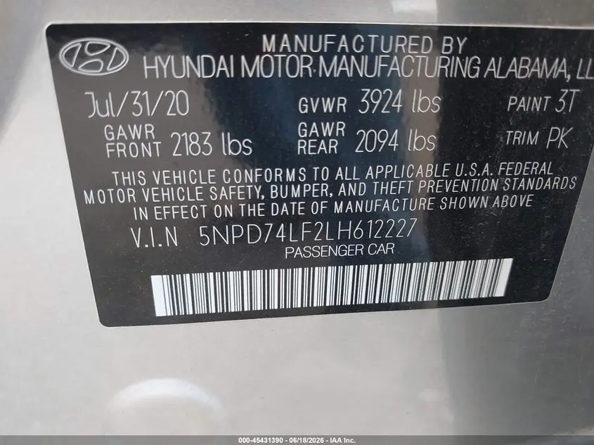 2020 HYUNDAI ELANTRA SE